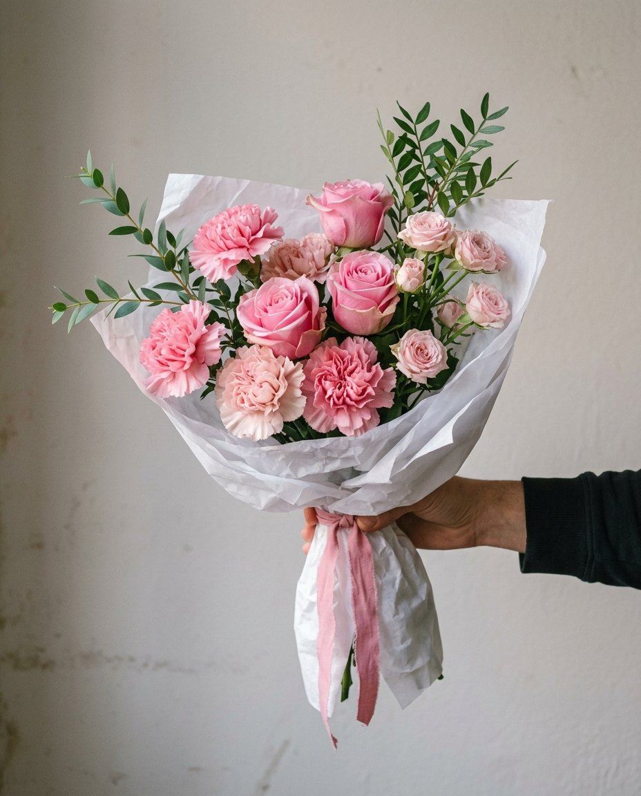 Rambla: 7 clavells, 3 roses i 3 branques de rosa ramificada en roses suaus